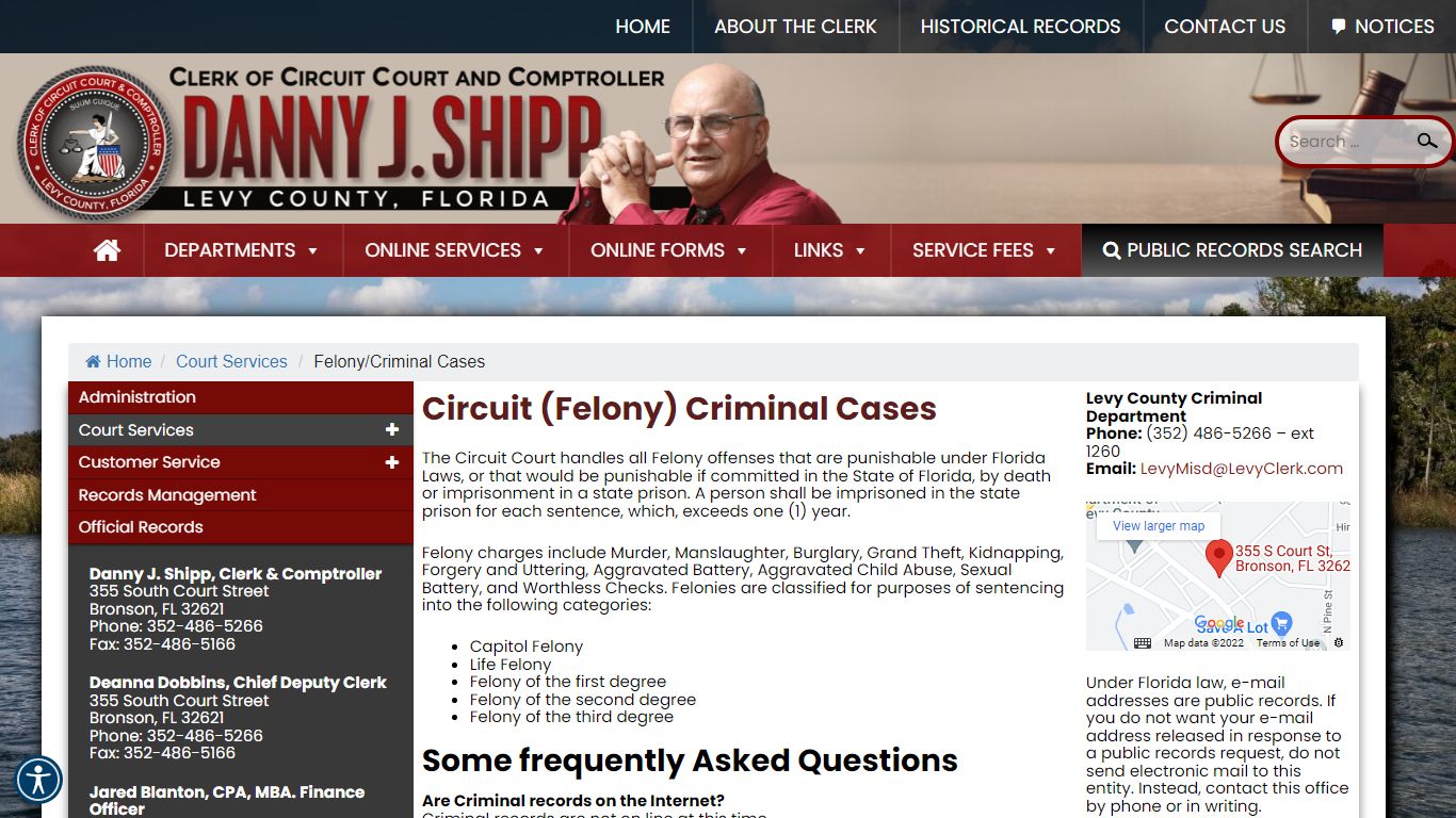 Felony/Criminal Cases – Levy County Clerk of Courts & Comptroller